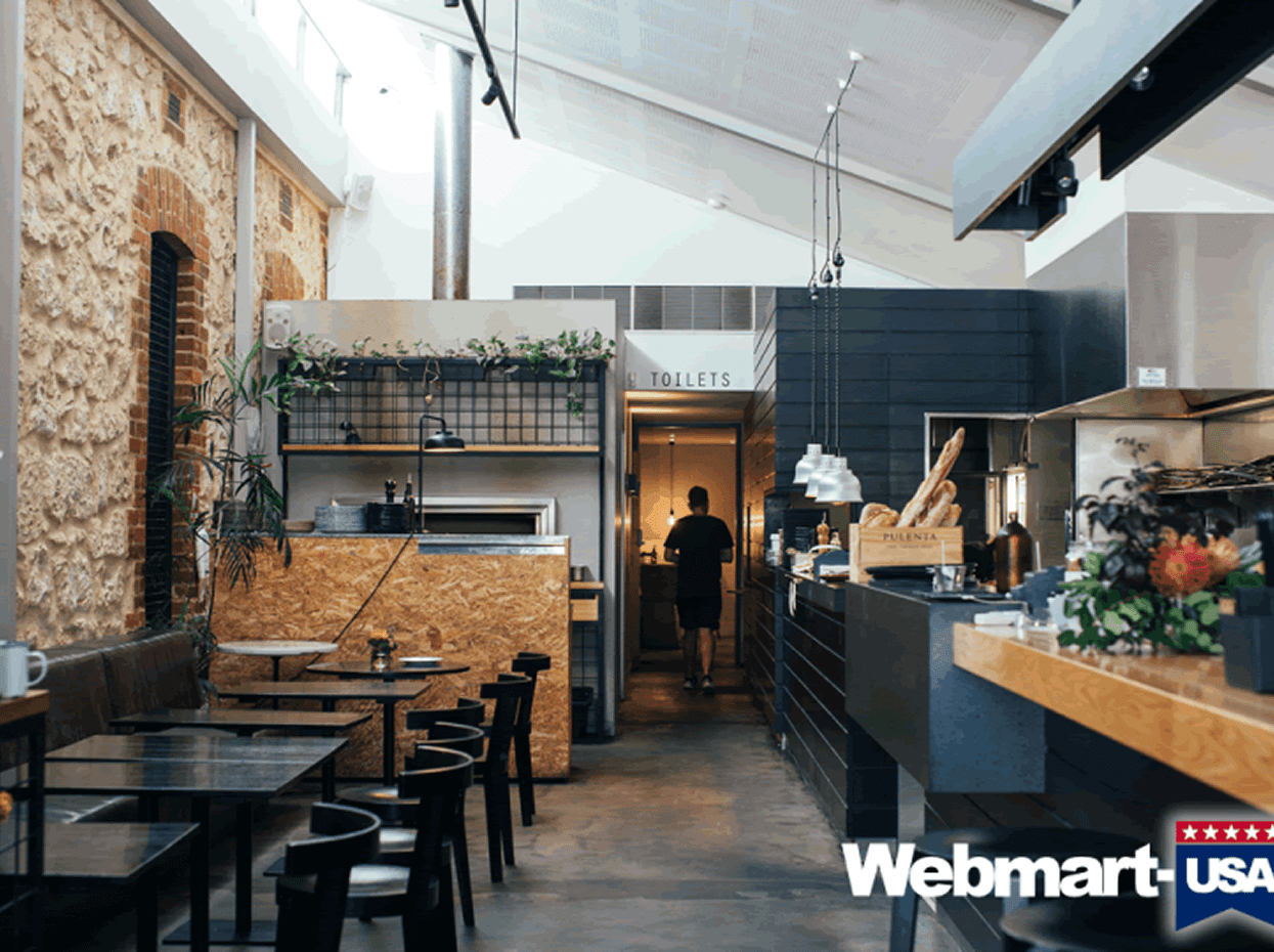 Empty cafe with industrial design elements